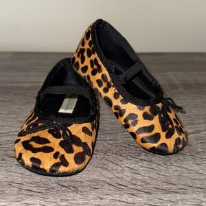 Ralph Lauren Designer Baby Ballet Flats Infant Size 4 Leopard Print Leather Sole